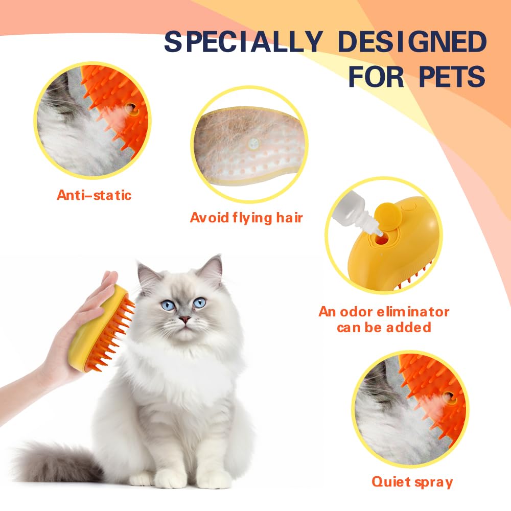 Cepillo de vapor 3 en 1 para gatos con masaje y autolimpieza | para eliminar el cabello enredado y suelto - Imagen 9
