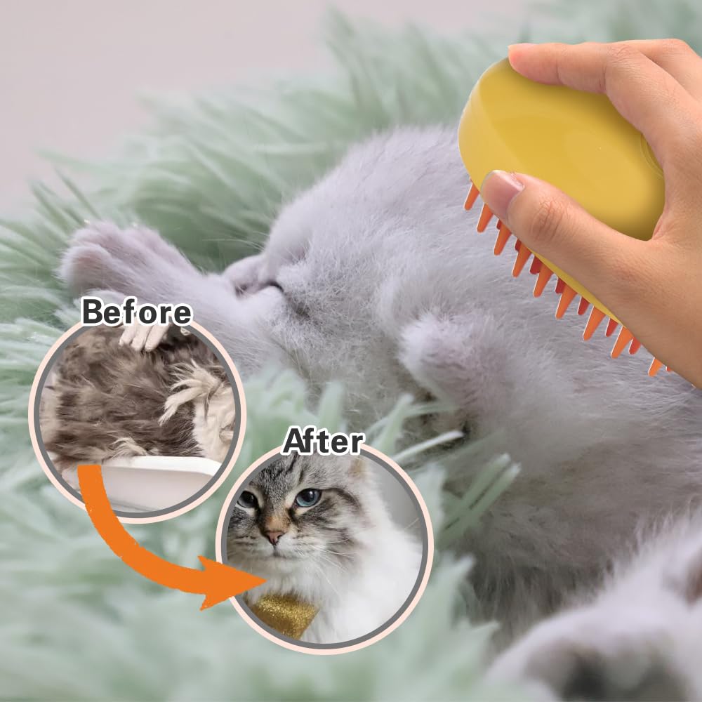 Cepillo de vapor 3 en 1 para gatos con masaje y autolimpieza | para eliminar el cabello enredado y suelto - Imagen 3