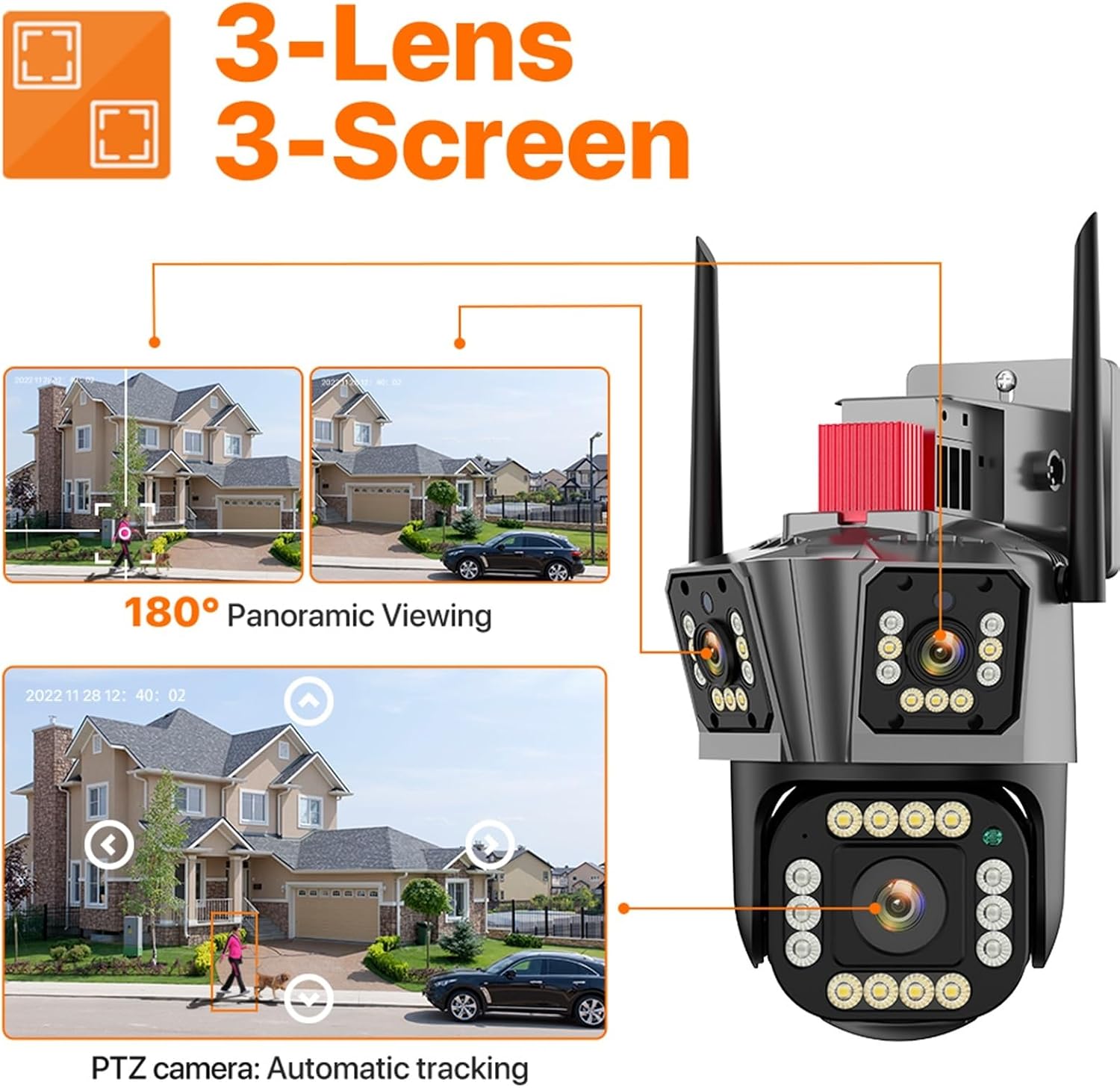 Cámara de Seguridad Exterior WiFi de Tres Lentes | 12MP Ultra HD - Imagen 4