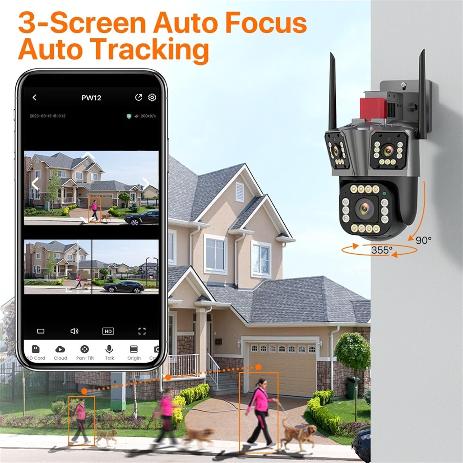 Cámara de Seguridad Exterior WiFi de Tres Lentes | 12MP Ultra HD - Imagen 3
