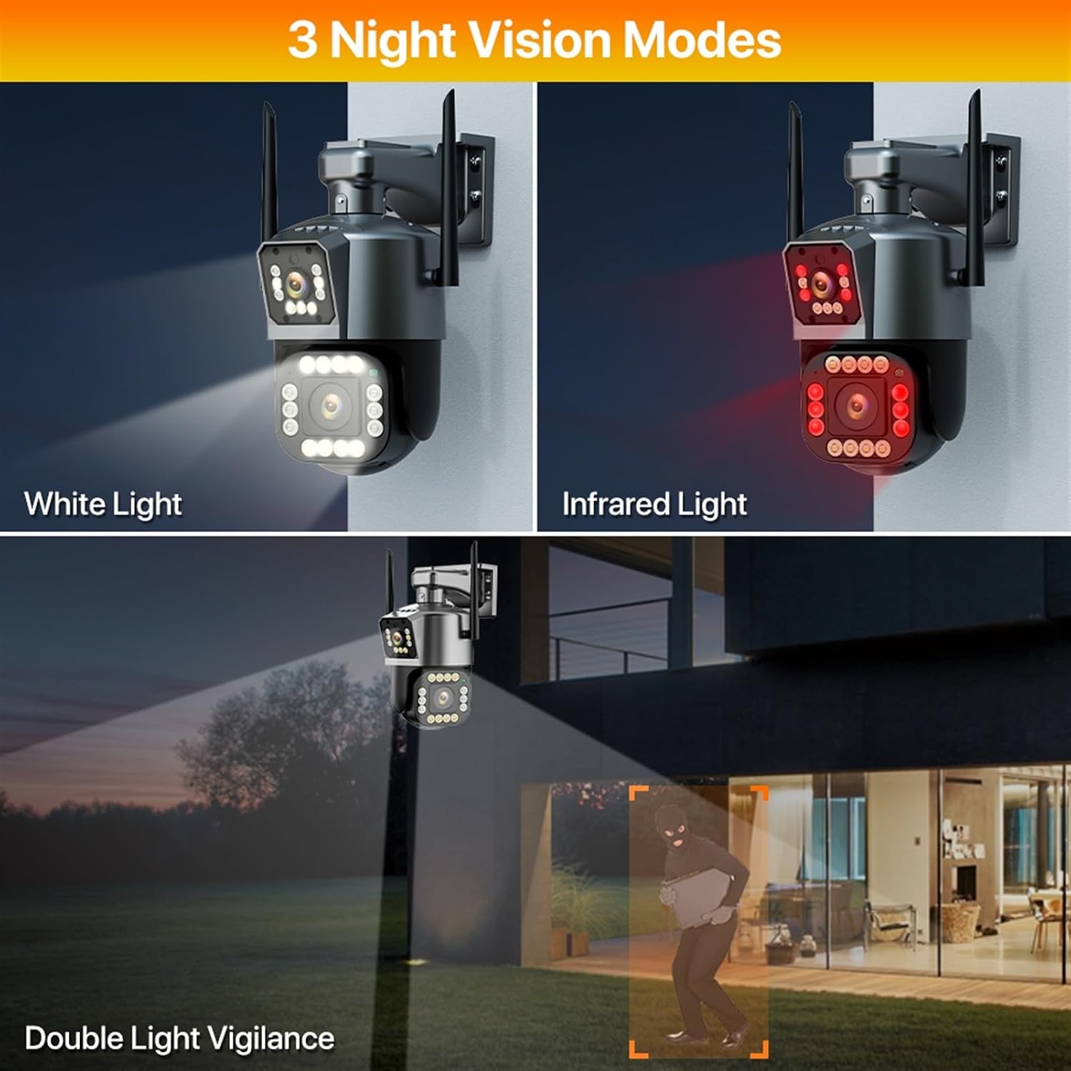 Cámara de Seguridad Exterior WiFi de Tres Lentes | 12MP Ultra HD - Imagen 2