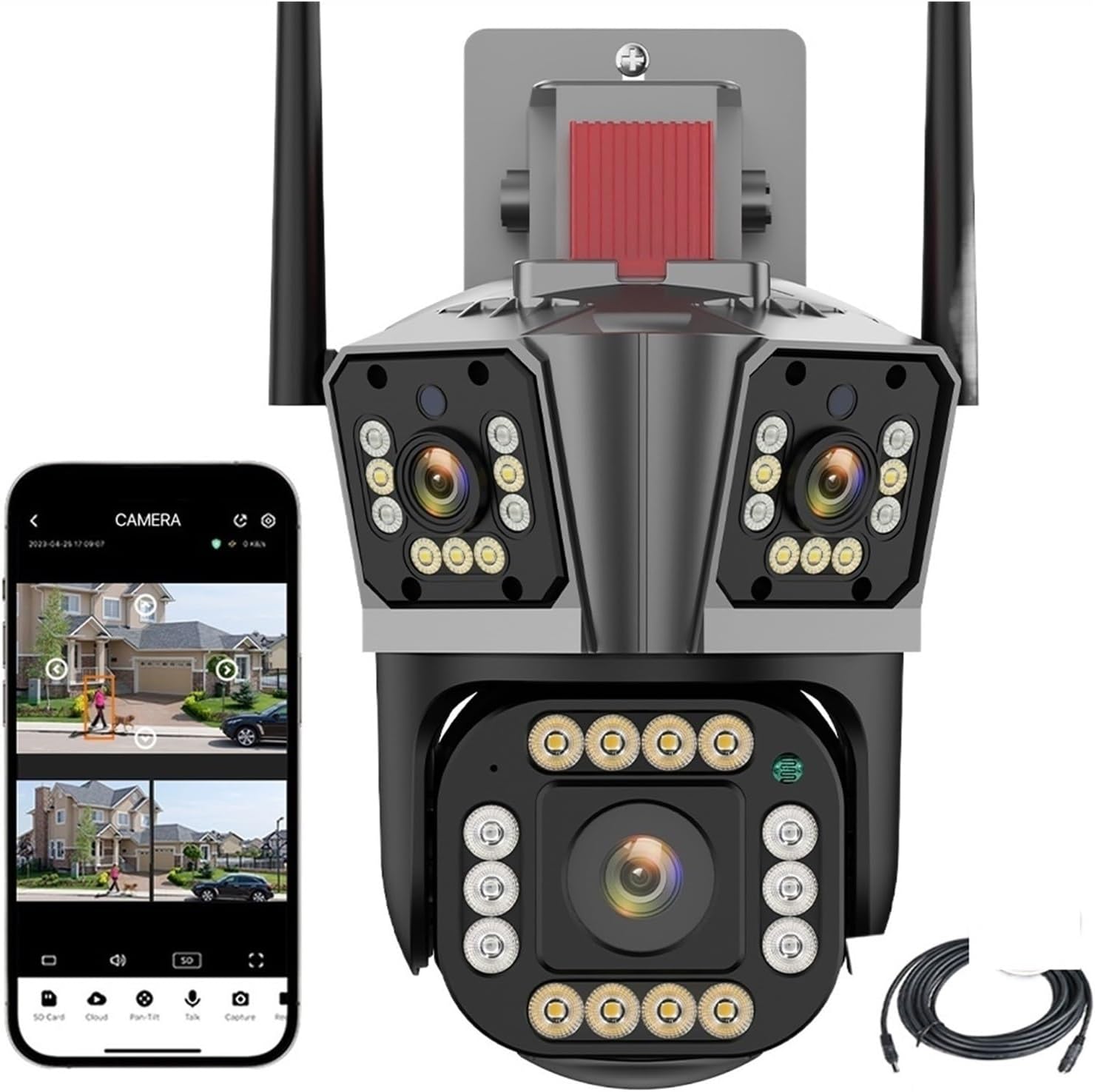 Cámara de Seguridad Exterior WiFi de Tres Lentes | 12MP Ultra HD